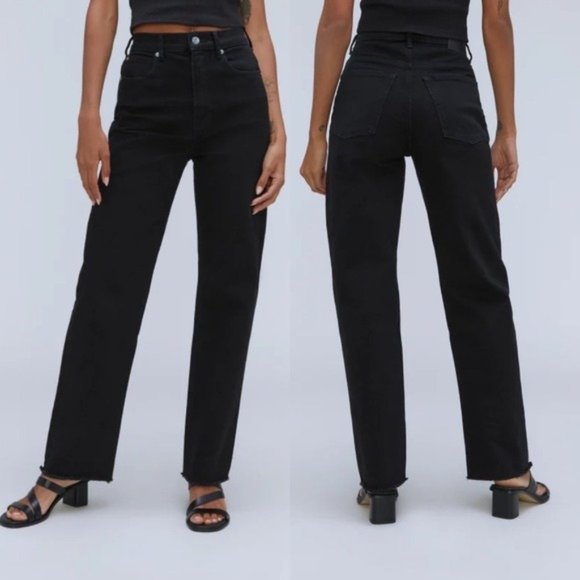 NWT Everlane The Way High Waisted Jean 28 Long Raw Hem Straight Wide Leg Organic - Picture 2 of 12